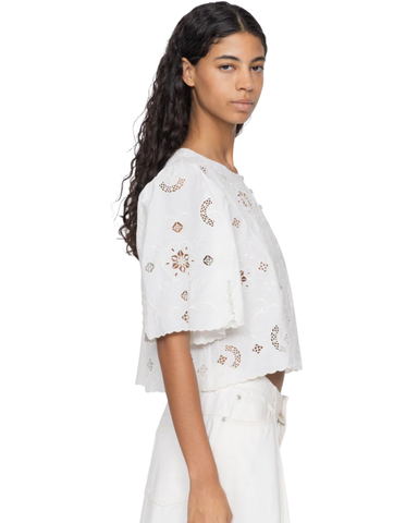 Gardener Embroidered Short Sleeve Top In White