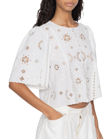 Gardener Embroidered Short Sleeve Top In White