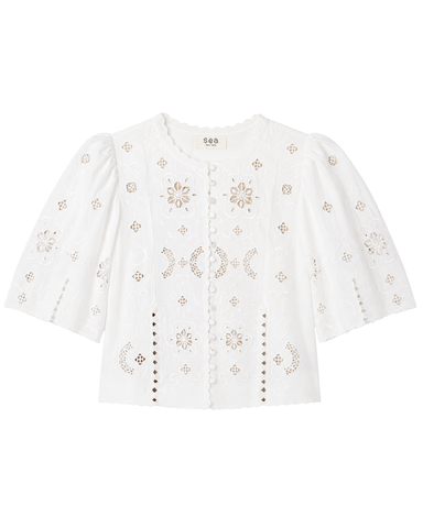 Gardener Embroidered Short Sleeve Top In White