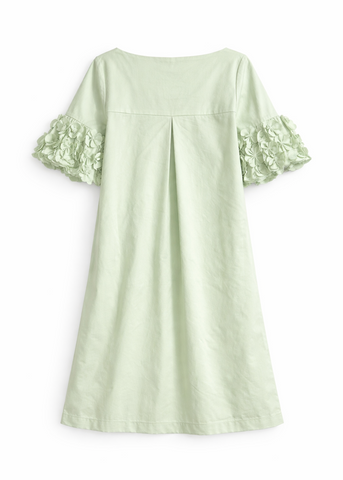 Short Sleeve Cotton Shift Dress with Applique Flowers in Menta