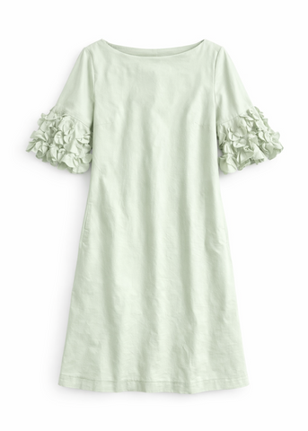 Short Sleeve Cotton Shift Dress with Applique Flowers in Menta