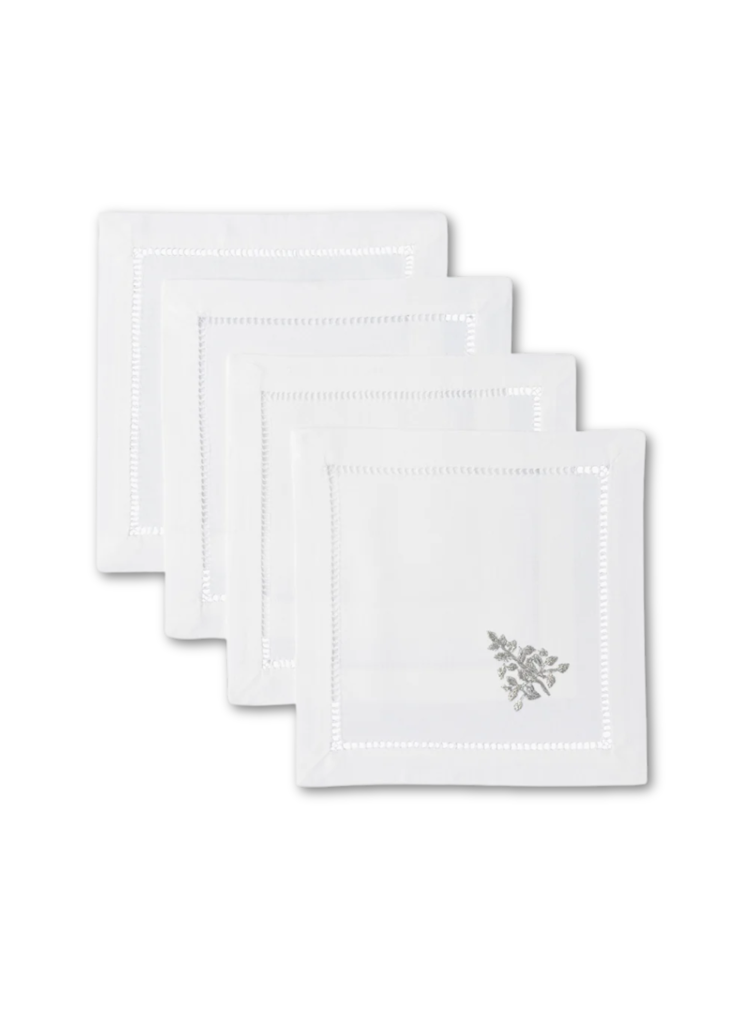 Silver Modern Tree Embroidered Cocktail Napkin Set