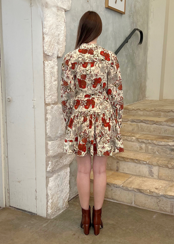 Simona Etched Indienne Floral Silk Long Sleeve Mini Dress in Winter Garden