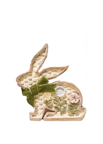 Sitting Wicker bunny With Crochet Flowers