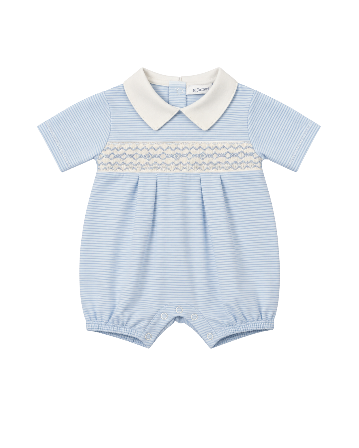 Short Sleeved Smocked Onesie In Blue