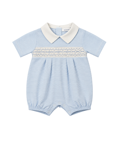 Short Sleeved Smocked Onesie In Blue