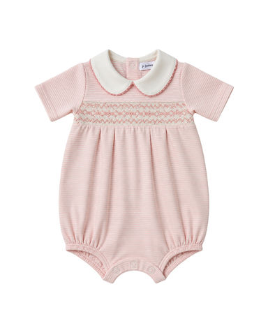 Short Sleeved Smocked Onesie In Pink
