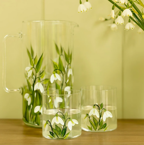 Hand Painted Glass Jug In Snowdrop