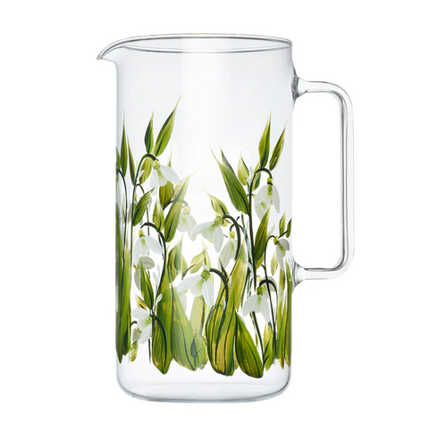 Hand Painted Glass Jug In Snowdrop