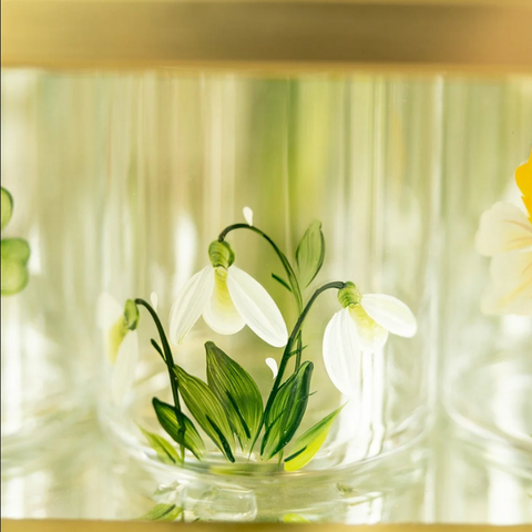 Hand Painted Crystal Tumbler Set of 4 In Snowdrop