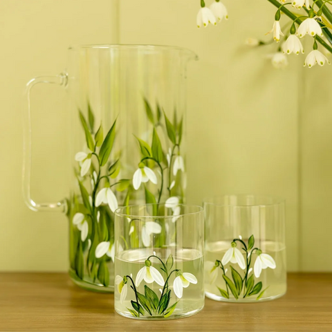 Hand Painted Crystal Tumbler Set of 4 In Snowdrop