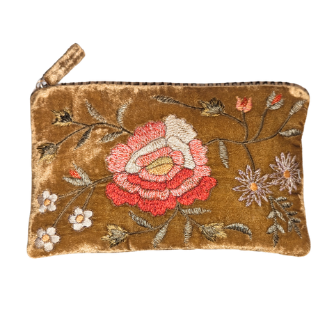 Sophia Velvet Cosmetic Zip Pouch in Antique Gold