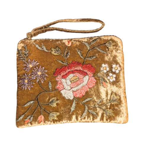 Sophia Velvet Zip Pouch in Antique Gold