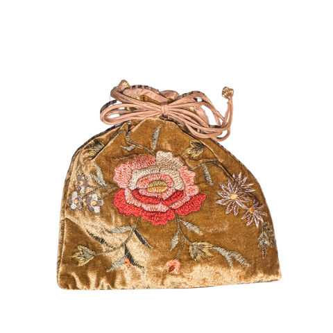 Sophia Velvet String Pouch in Antique Gold