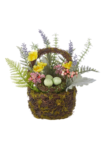 Spring Flowers Woven Basket Arrangement