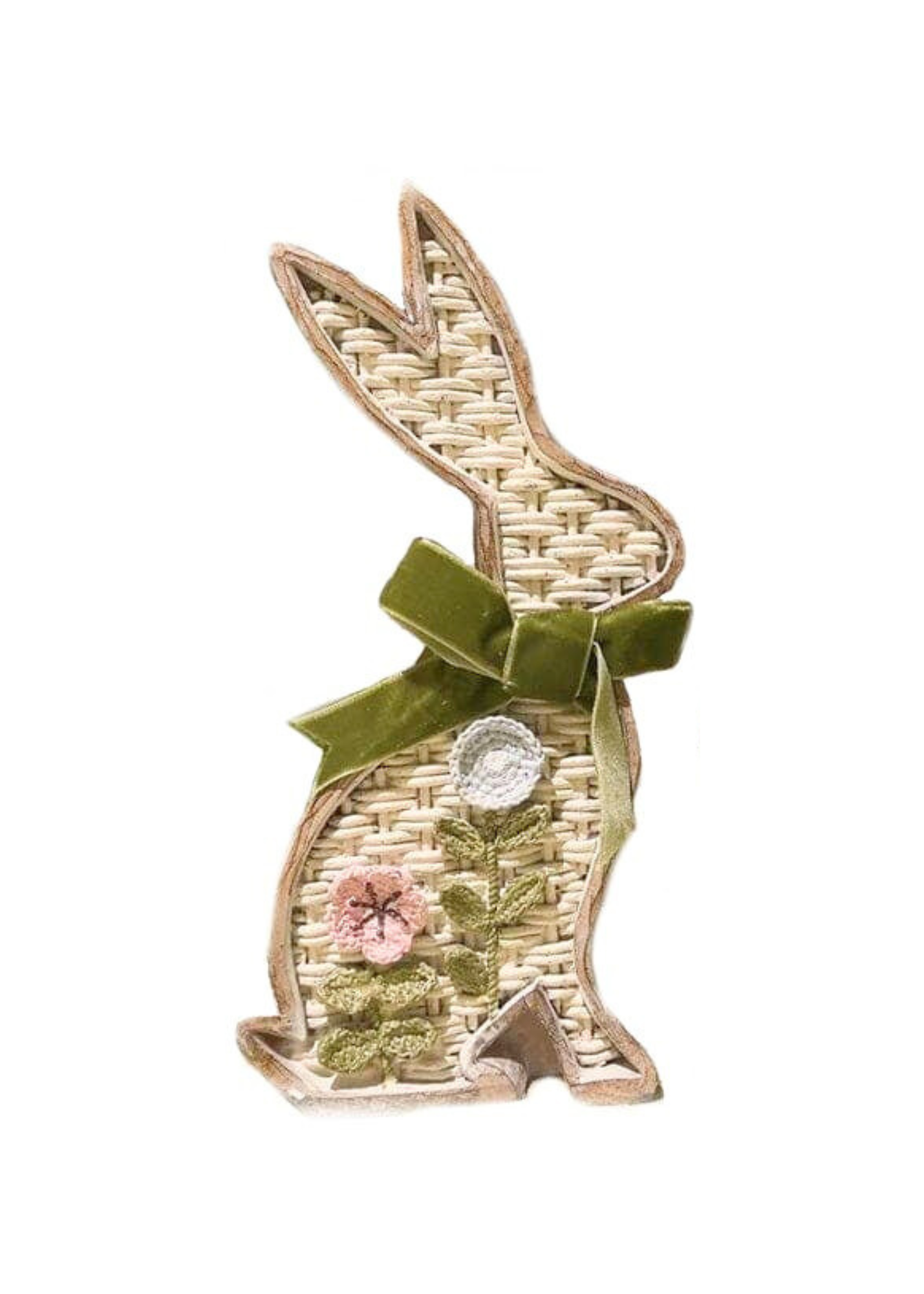 Standing Wicker bunny With Crochet Flowers