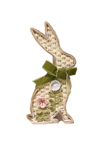 Standing Wicker bunny With Crochet Flowers
