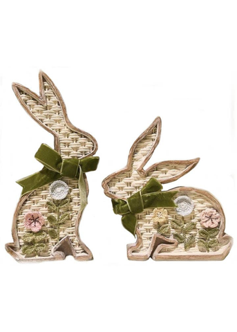 Standing Wicker bunny With Crochet Flowers