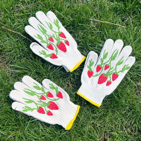 Screen-Printed Strawberry Gardening Gloves