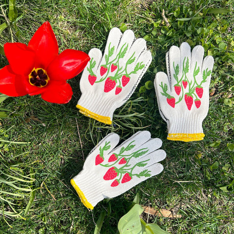Screen-Printed Strawberry Gardening Gloves