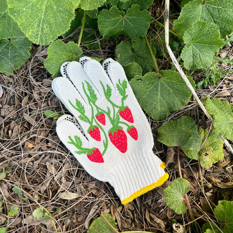 Screen-Printed Strawberry Gardening Gloves