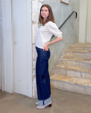 The Stretch Genevieve Pintuck Jean in Tigris