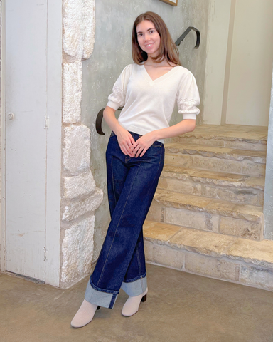 The Stretch Genevieve Pintuck Jean in Tigris