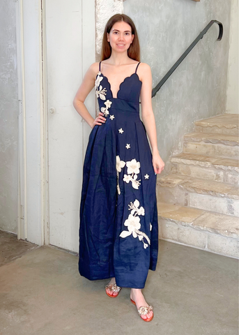 Sula 3-D Floral Applique Spaghetti Strap Maxi Dress in Cauca
