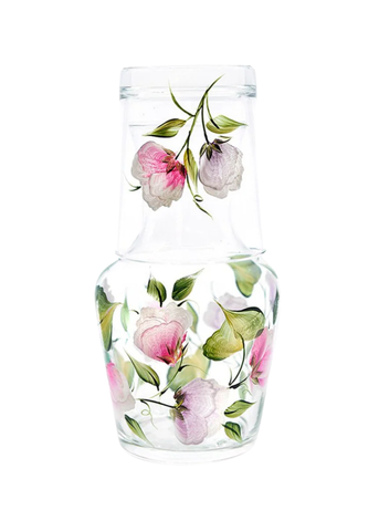 Hand Painted Sweet Pea Glass Carafe + Tumbler Set