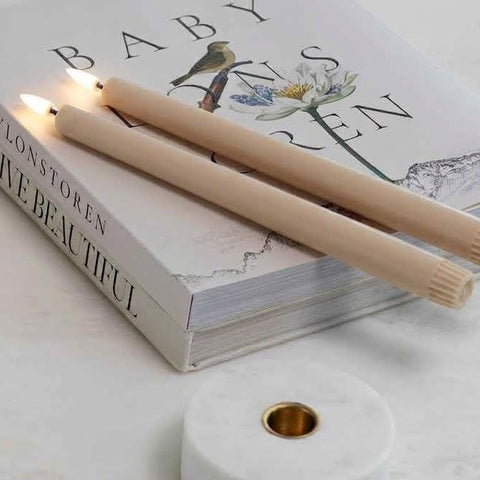 LED Slim Taper Candle Pair In Beige