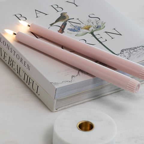 LED Taper Candle Pair In Rose Powder