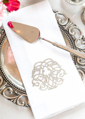 Baroque Linen Towel in White + Taupe