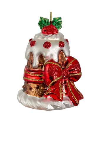 Tied with a Bow Christmas Cake Painted Glass Ornament in Red