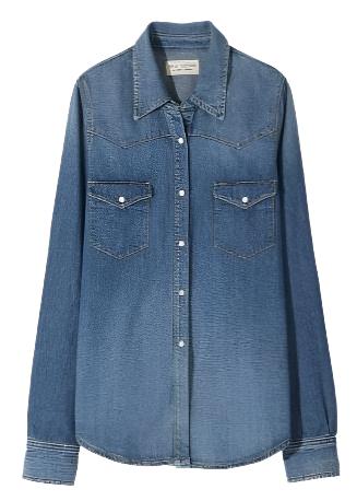 Travis Chambray Snap Front Long Sleeve Shirt in Classic Wash