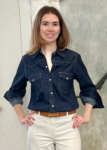 Travis Chambray Snap Front Long Sleeve Shirt in Indigo Wash