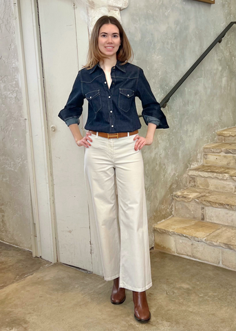 Travis Chambray Snap Front Long Sleeve Shirt in Indigo Wash