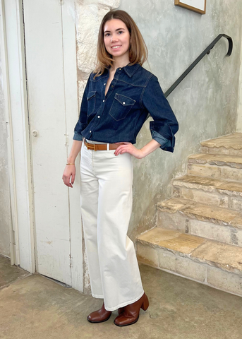 Travis Chambray Snap Front Long Sleeve Shirt in Indigo Wash