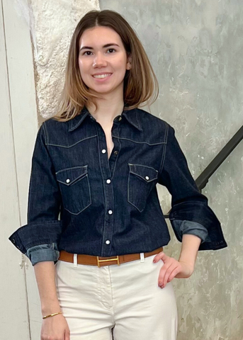 Travis Chambray Snap Front Long Sleeve Shirt in Indigo Wash