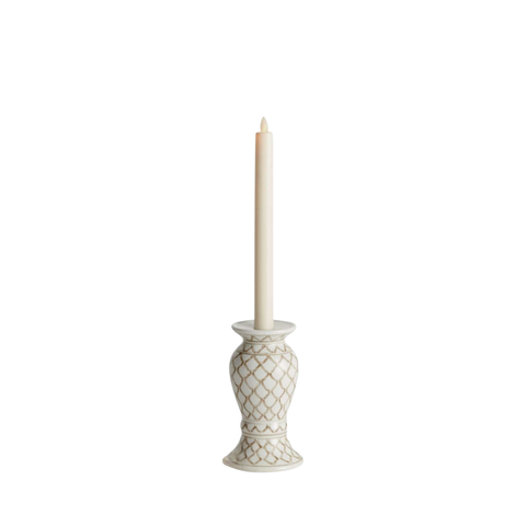 Assorted Chinoiserie Ceramic Candle Holders In Brown + White