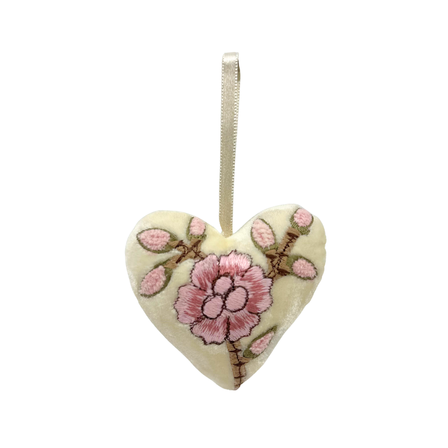 Tuileries Pink Embroidered Silk Velvet Heart in Ivory