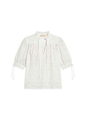 Alouette Cotton Eyelet Short Sleeve Top In Pristine