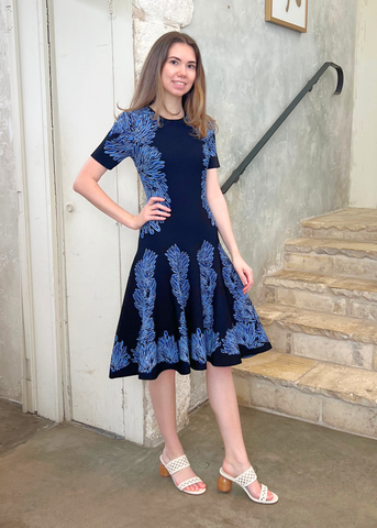 Sofie Short Sleeve Jacquard Knit Dress In Lapis