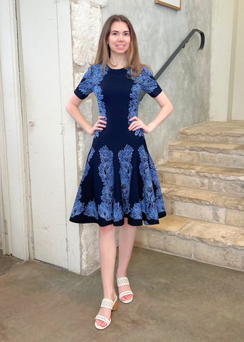 Sofie Short Sleeve Jacquard Knit Dress In Lapis