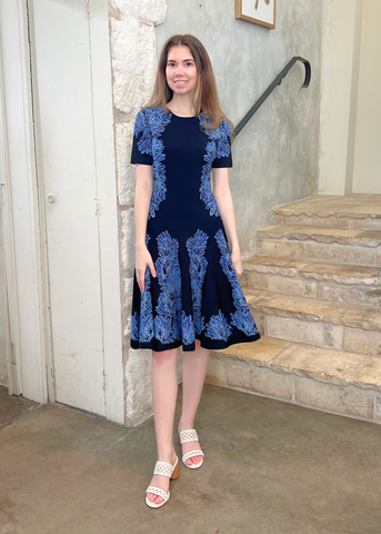 Sofie Short Sleeve Jacquard Knit Dress In Lapis