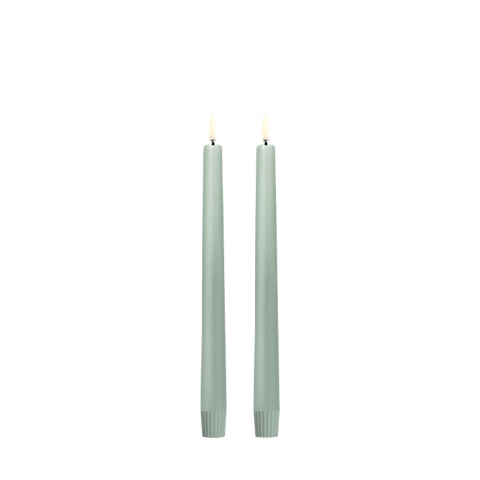 LED Taper Candle Pair In Dusty Green