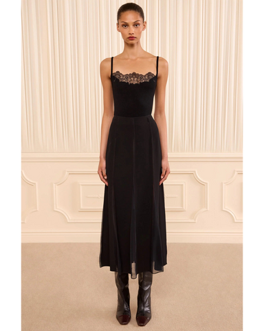 Elia Satin Crepe Pleated Midi Skirt In Noir
