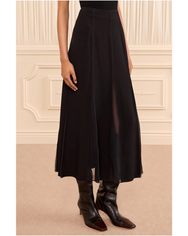 Elia Satin Crepe Pleated Midi Skirt In Noir