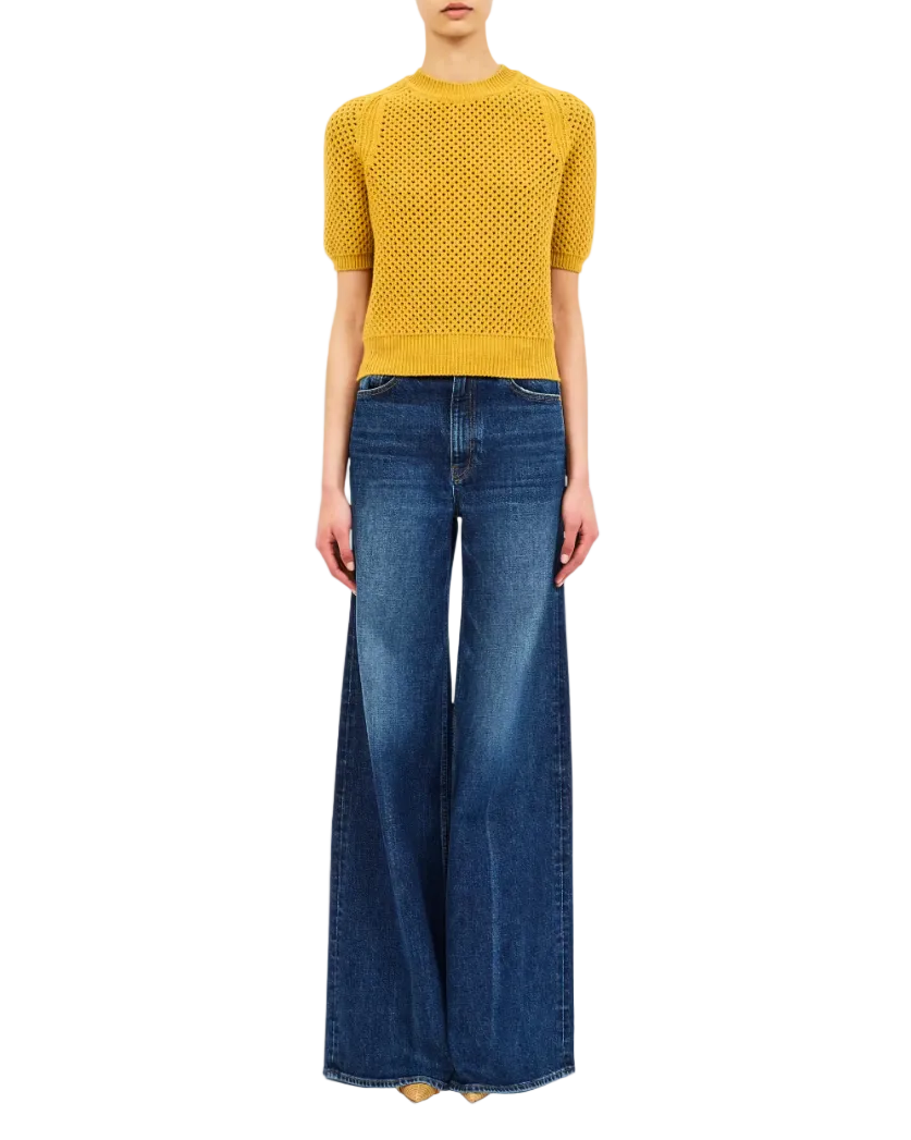 Imara Soft Mesh Stitch Short Sleeve Knit Top In Turmeric