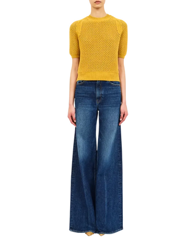 Imara Soft Mesh Stitch Short Sleeve Knit Top In Turmeric