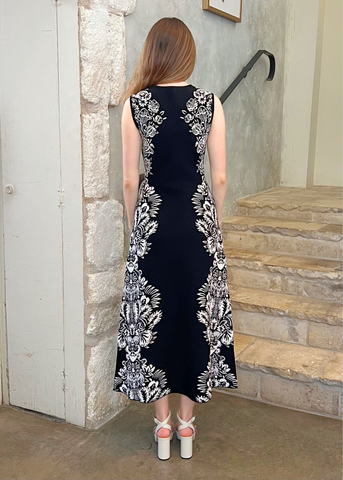 Liana Knit Jacquard Sleeveless Midi Dress in Noir